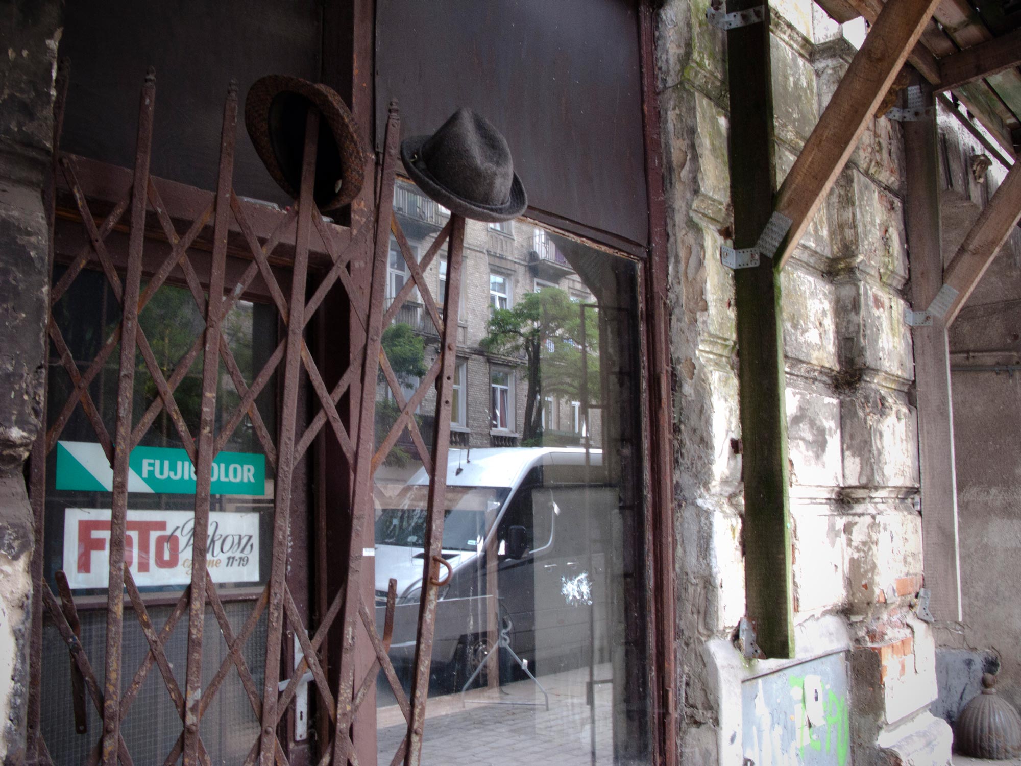 Warsaw Praga Street Hats on a shop window