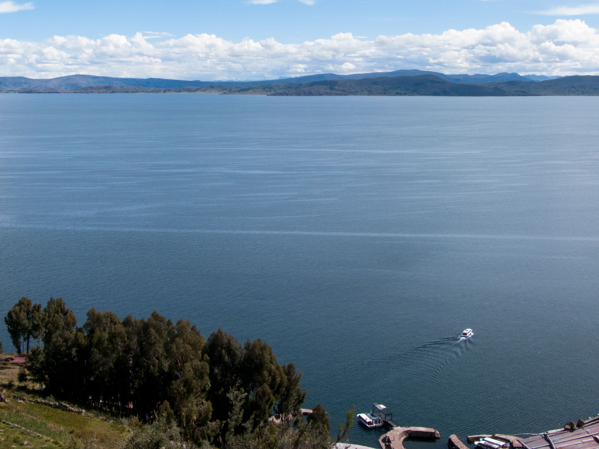 Peru Puno Titicaca ferry Taquile island top view
