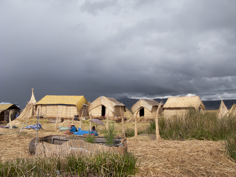 Peru Puno Titicaca ferry Uros island houses