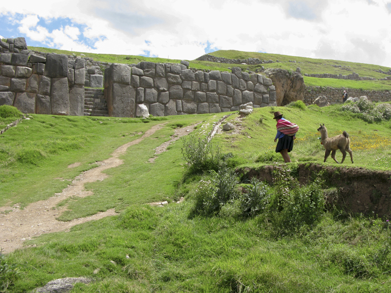 Peru Cusco Saksaywaman ruins lama peruvian traditional