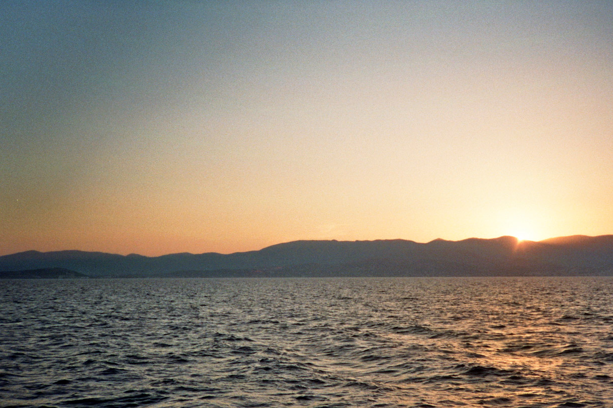 greece chios ferry from cesme sunset