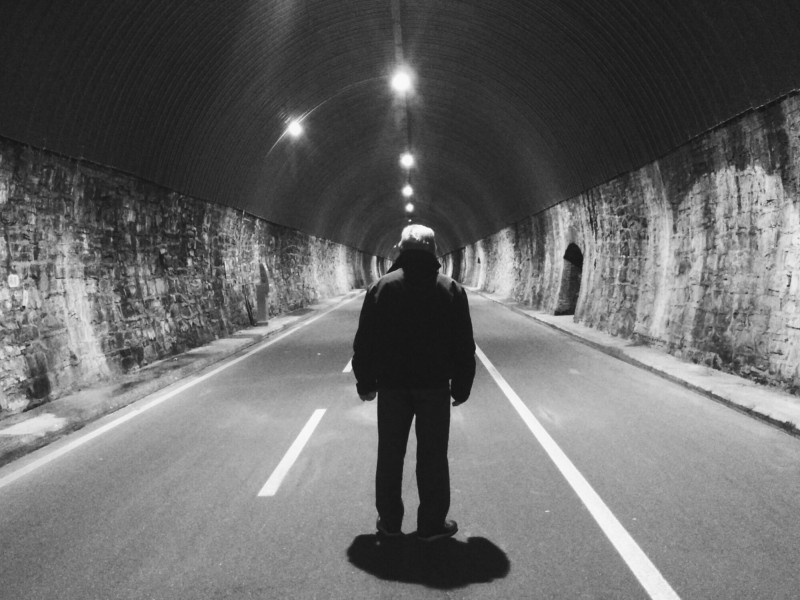 Liguria San lorenzo al Mare man in bike tunnel