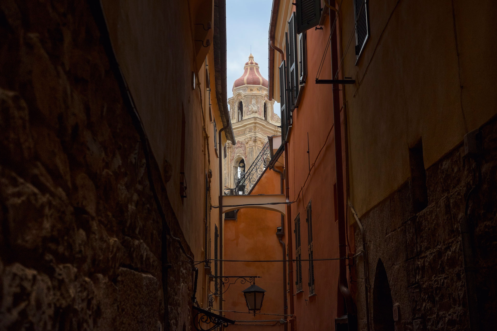 Italy Liguria Cervo dark street church view