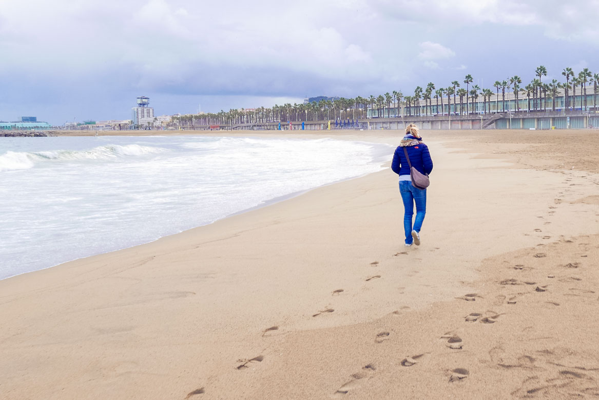 Spain Barcelona beach barceloneta walking